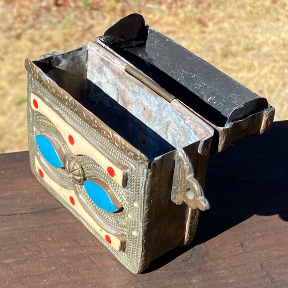 KORAN BOX from Morocco. Beautiful Inlaid Vintage Box, Bone, Stone & Engraving - Picture 7 of 8